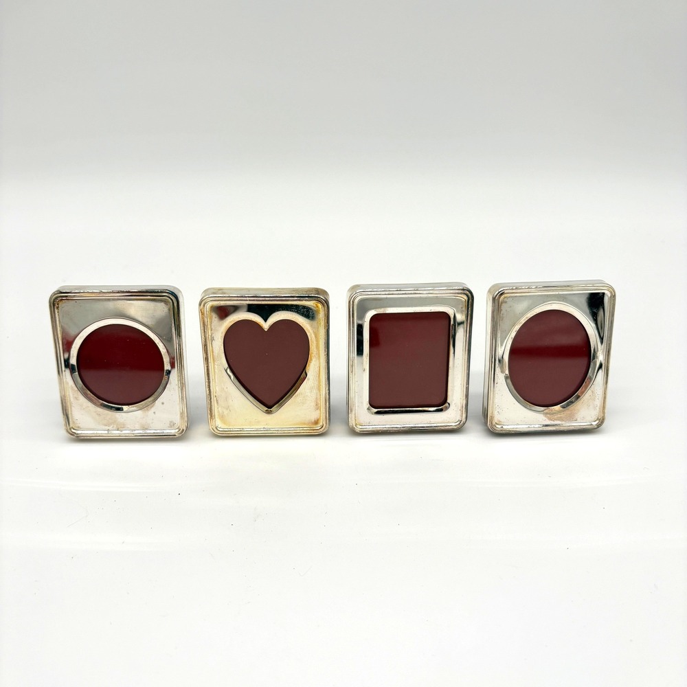 Vintage Silver Plated Miniature Photo Frame Set Heart Oval Circle Square Decor